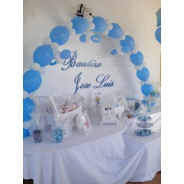 Decoraci&oacute;n Bautizo Ni&ntilde;o con globos y Mesa Candy